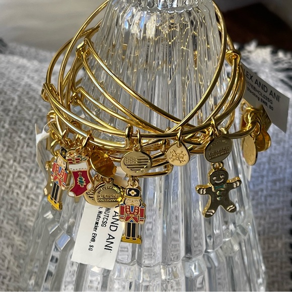 Alex and Ani | Gingerbread Man Charm In Shiny Gold Tone Bangle Bracelet #B - Picture 5 of 6